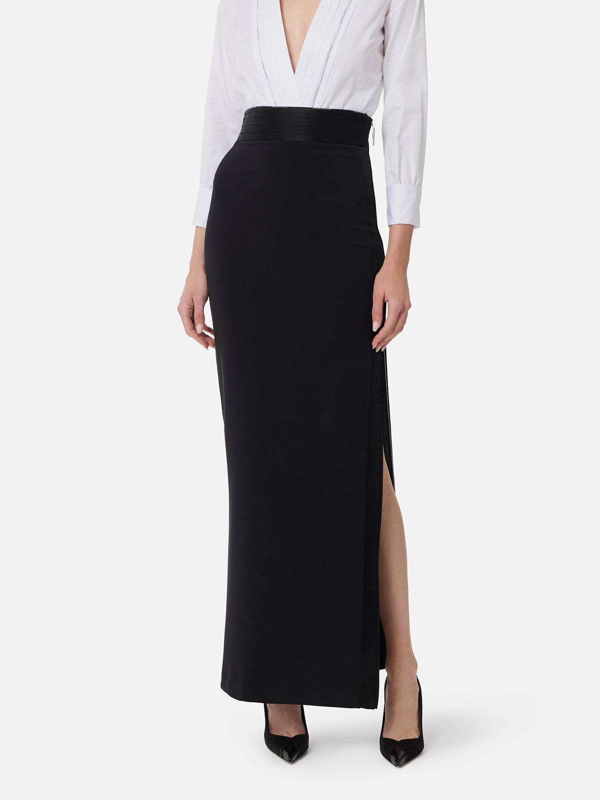 GO11156E2 Elisabetta Franchi Light Crêpe Skirt With Tuxedo