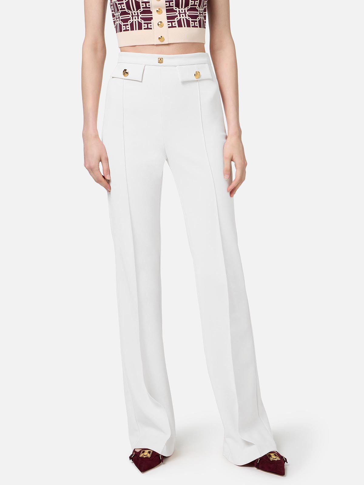 PA02546E2 Elisabetta Franchi Stretch Crêpe Palazzo Trousers