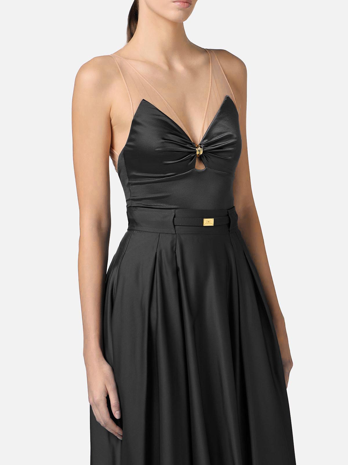 BO03051E2 Elisabetta Franchi Lycra Bodysuit With Tulle Straps