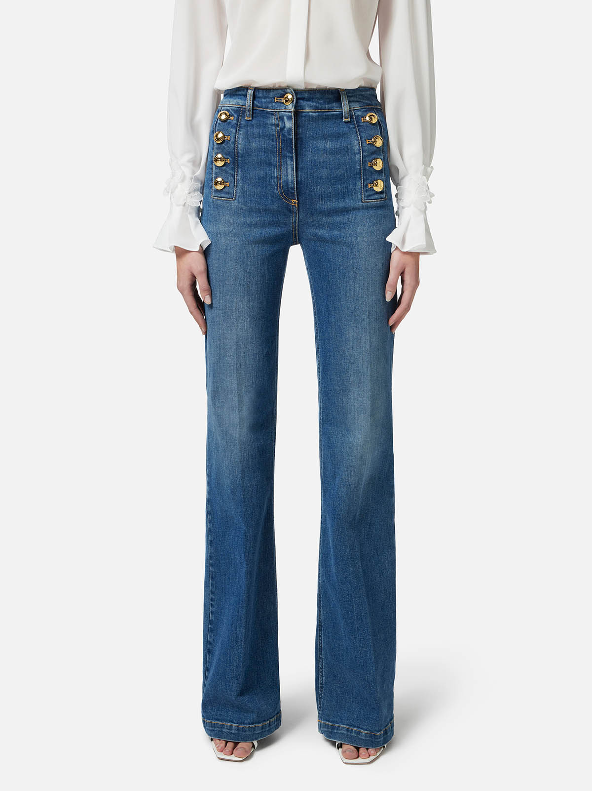 PJ83D51E2 Elisabetta Franchi Flared Jeans With Buttons