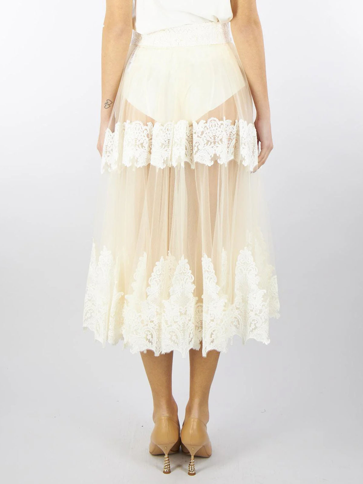 スカート Elisabetta Franchi TULLE SKIRT WITH LACE DECORATIONS Elisabetta Franchi Tulle Skirt With Lace Decorations