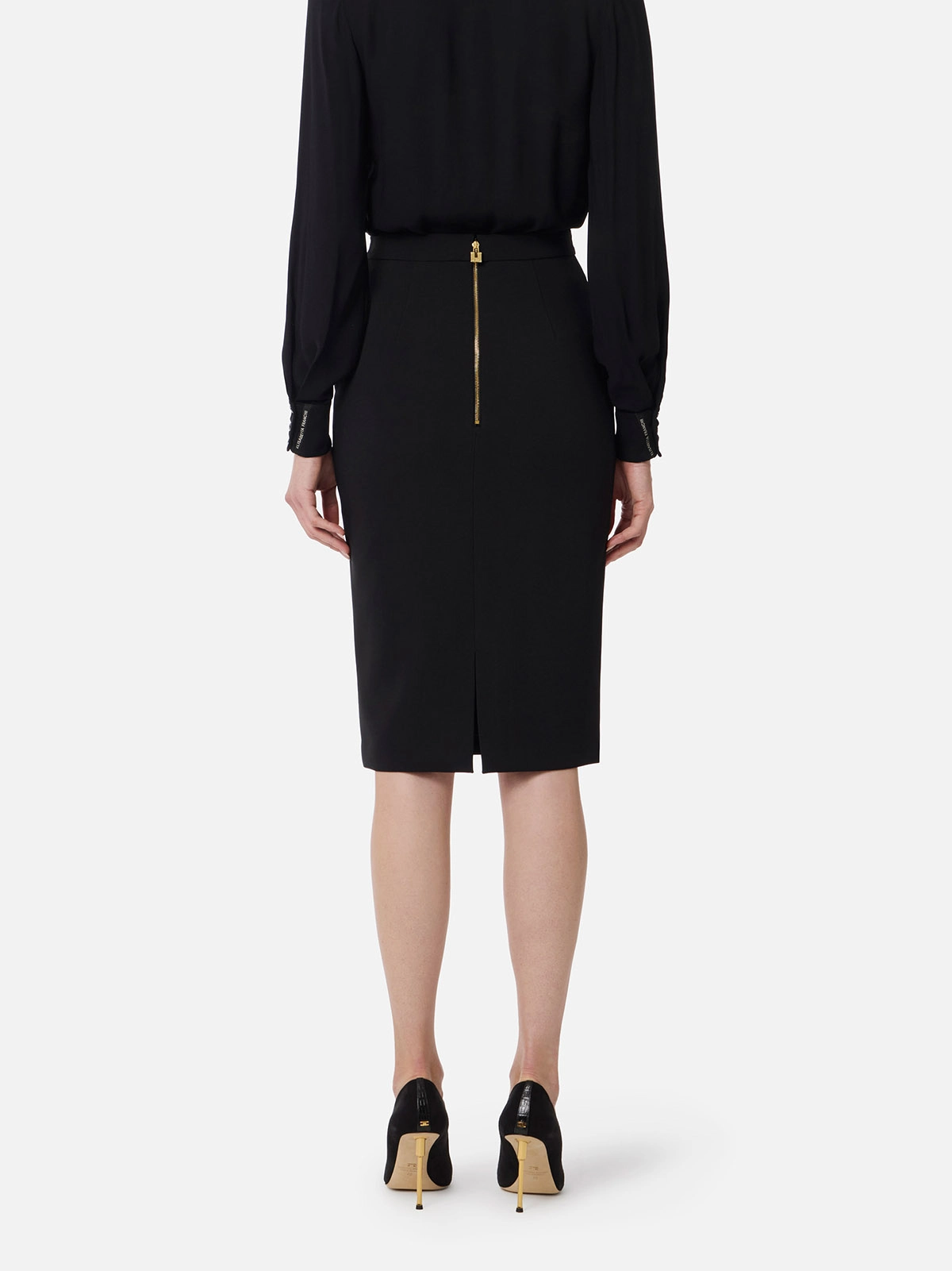スカート ELISABETTA FRANCHI SKIRT IN CREPE FABRIC WITH LOGO RIBBON Skirt in crêpe fabric with logo ribbon | Elisabetta Franchi