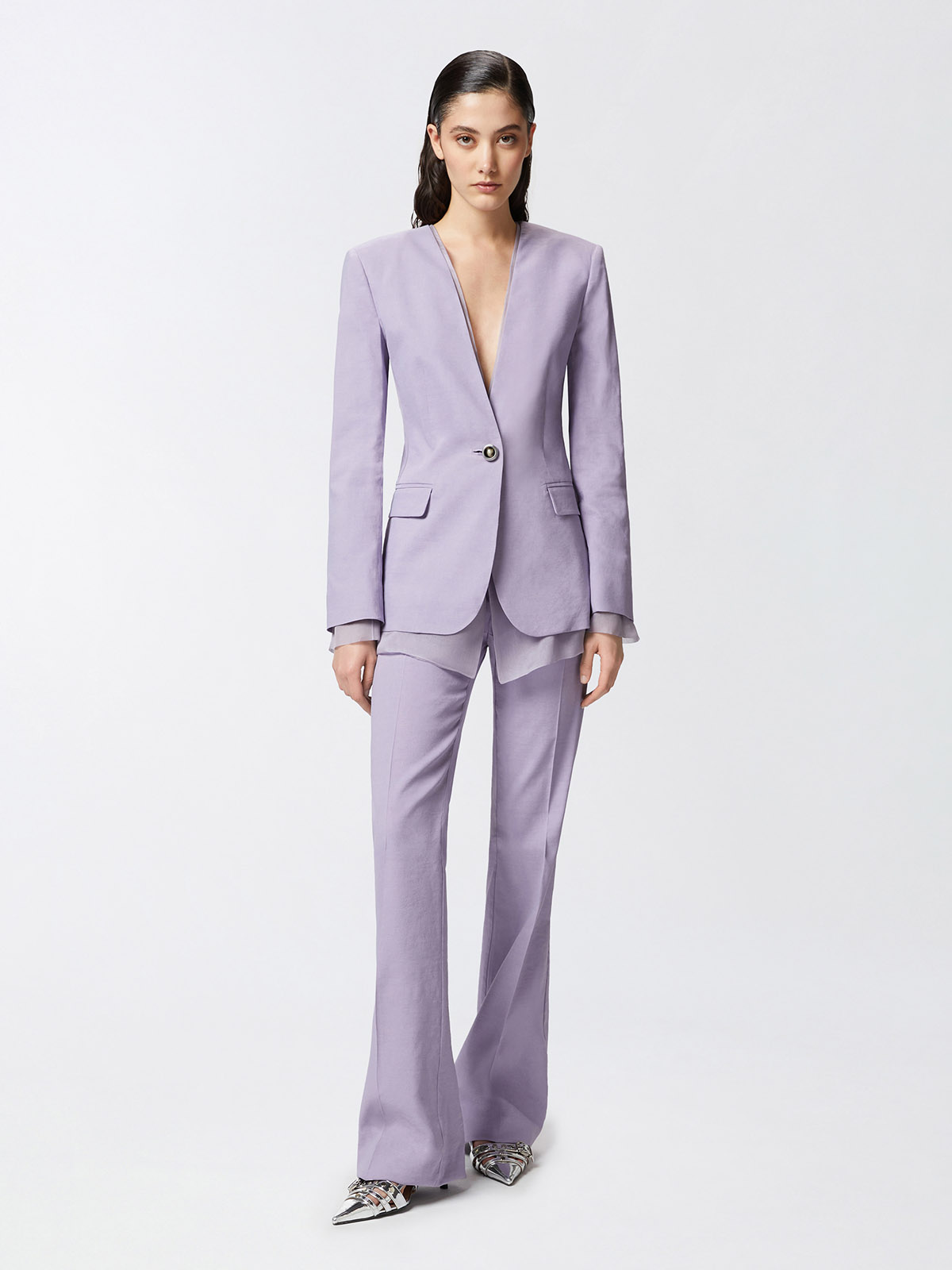 パンツ PINKO Woman Pants Lilac 104690A0IM Y63 104690A0IM Pinko Pollo | Elegant Flared Linen Trousers