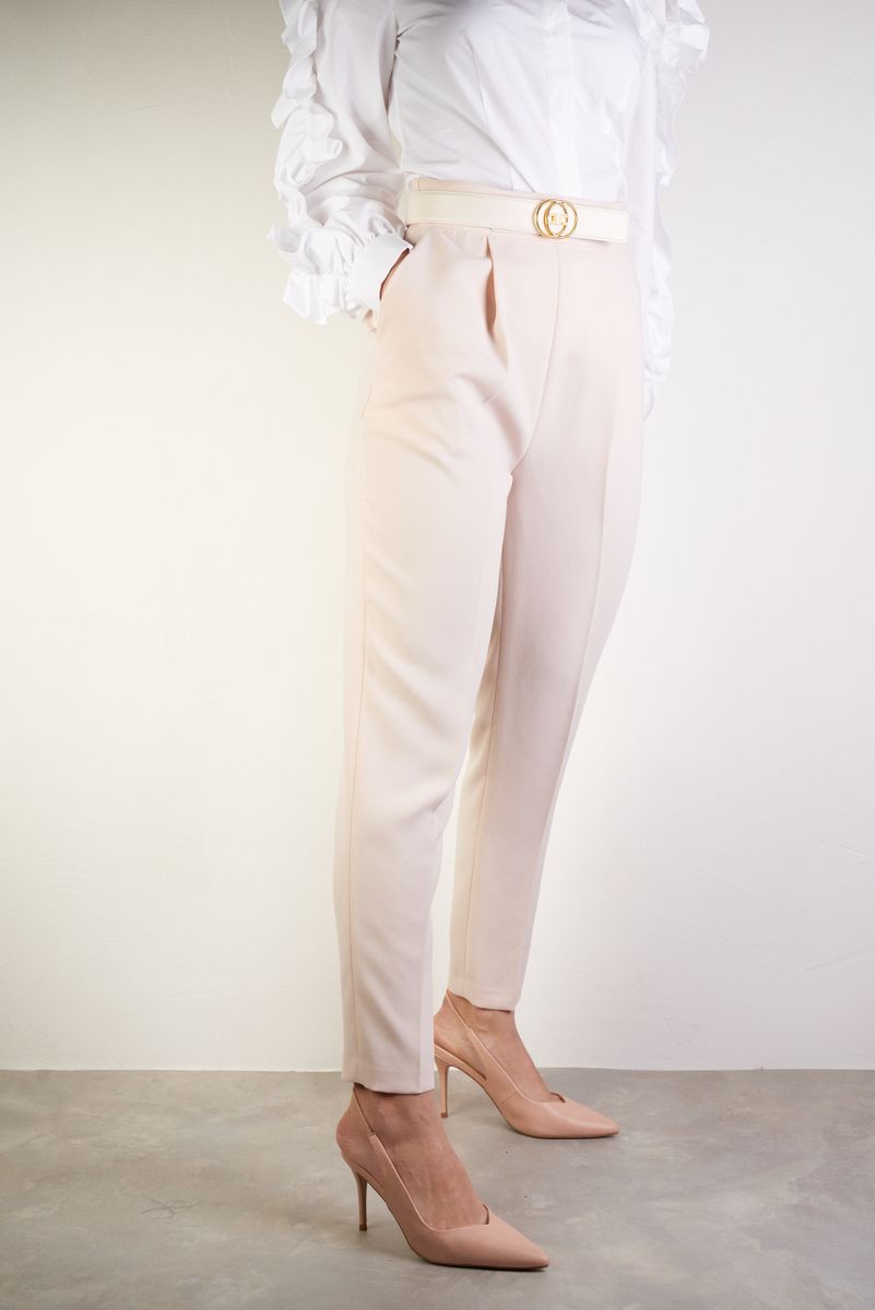 Elisabetta Franchi pantalone a sigaretta con cintura gioiello logata  pa38211e2 | Masi Boutique