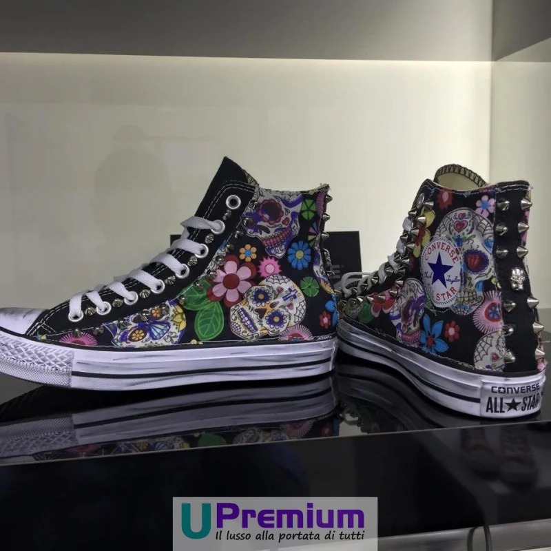 Converse All Star Teschio Messicano Tessuto Borchiate Nere Scarpe Unisex adul... - Imagen 4 de 6