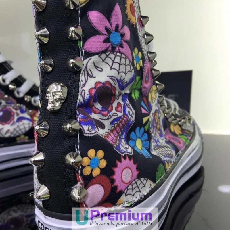 Converse All Star Teschio Messicano Tessuto Borchiate Nere Scarpe Unisex adul... - Imagen 6 de 6