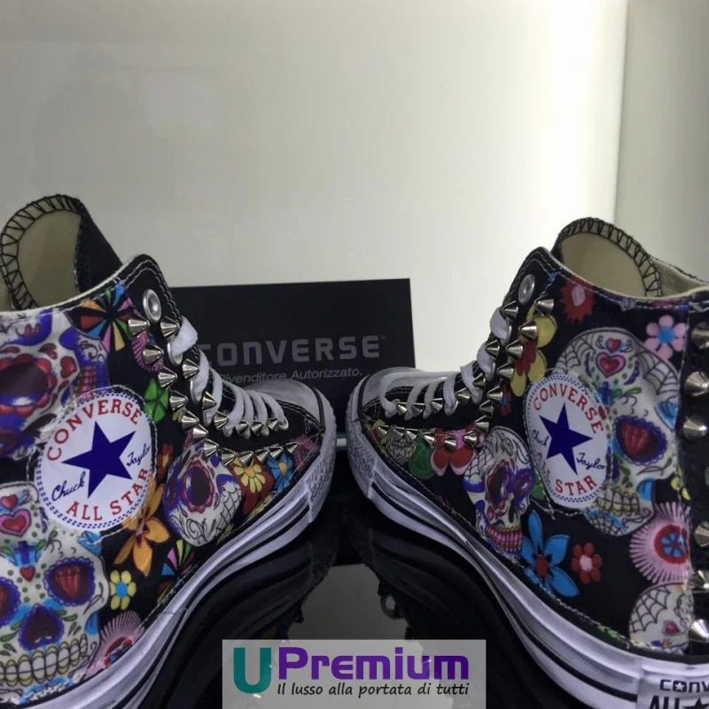 Converse All Star Teschio Messicano Tessuto Borchiate Nere Scarpe Unisex adul... - Imagen 5 de 6