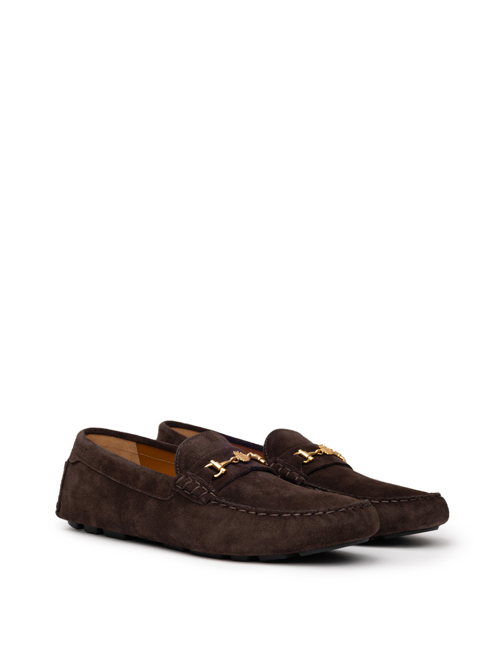Bally Halbschuhe Wildleder braun mit Logo Gold - Bild 3 von 8