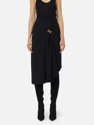 GO11456E2 Elisabetta Franchi Light Crêpe Skirt With Draping