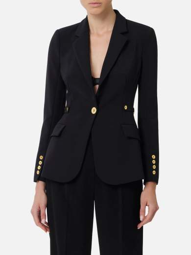 ELISABETTA FRANCHI レザー切り替え ナイロンジャケット Nylon crop jacket with chains | Elisabetta Franchi® Outlet