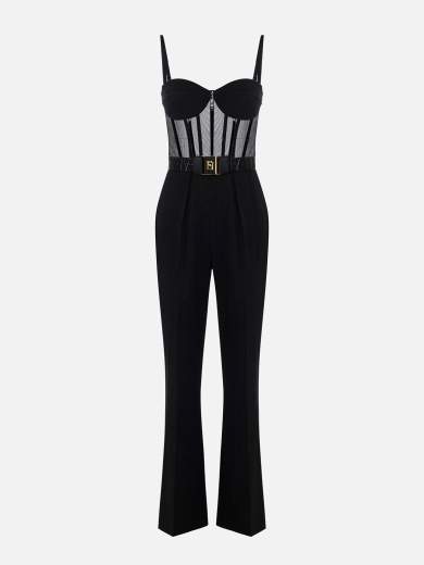 オールインワン・サロペット ELISABETTA FRANCHI Woman Jumpsuits Black TU039 110 Elisabetta Franchi Woman Long Jumpsuit with Diamonds and