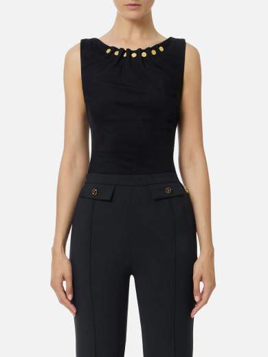 Elisabetta Franchi GP06Z56E2EA4 関税送料込 TK46S52E2 Elisabetta Franchi Stretch Viscose Top With All